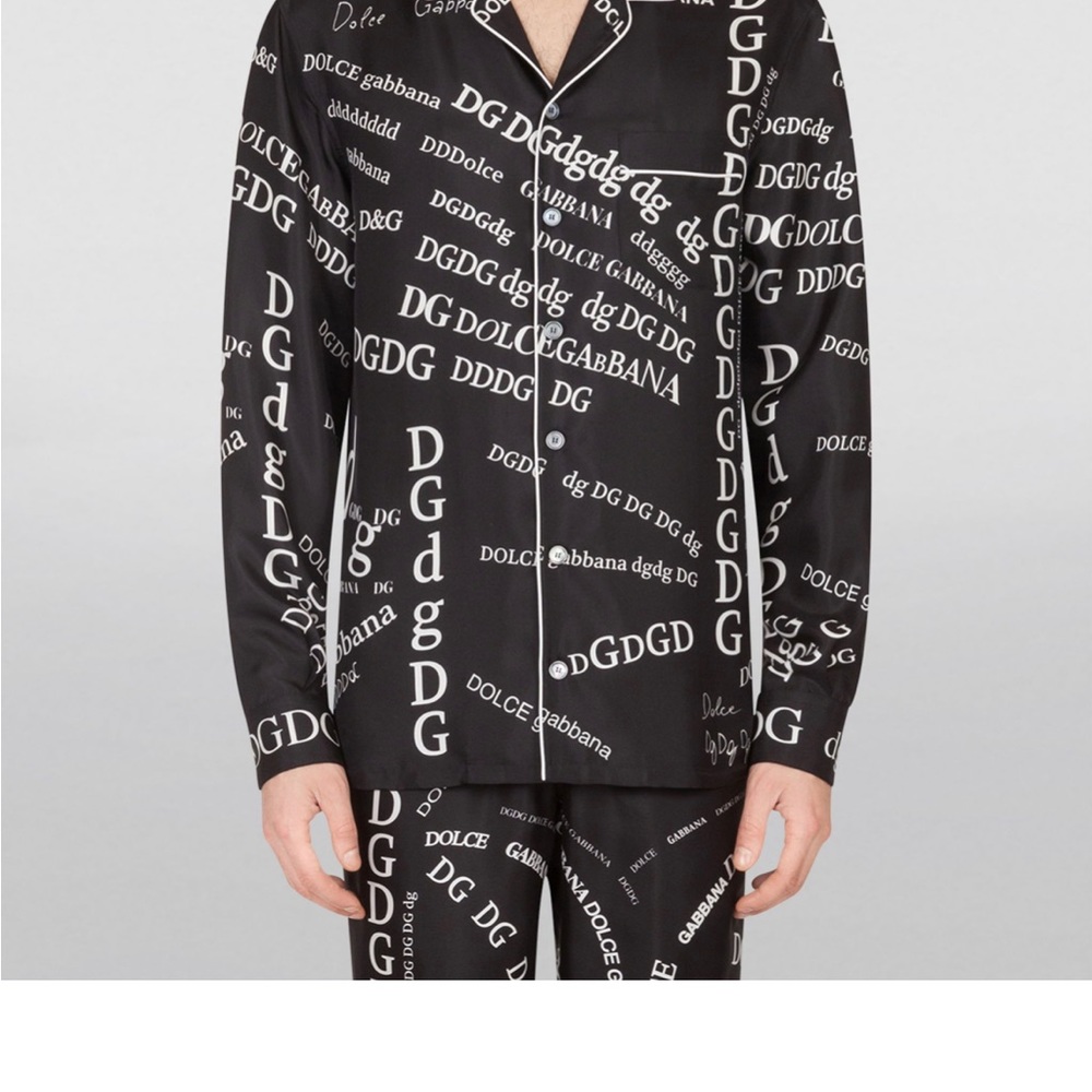 Dolce & Gabbana Silk Pajama Shirt With Lettering Print